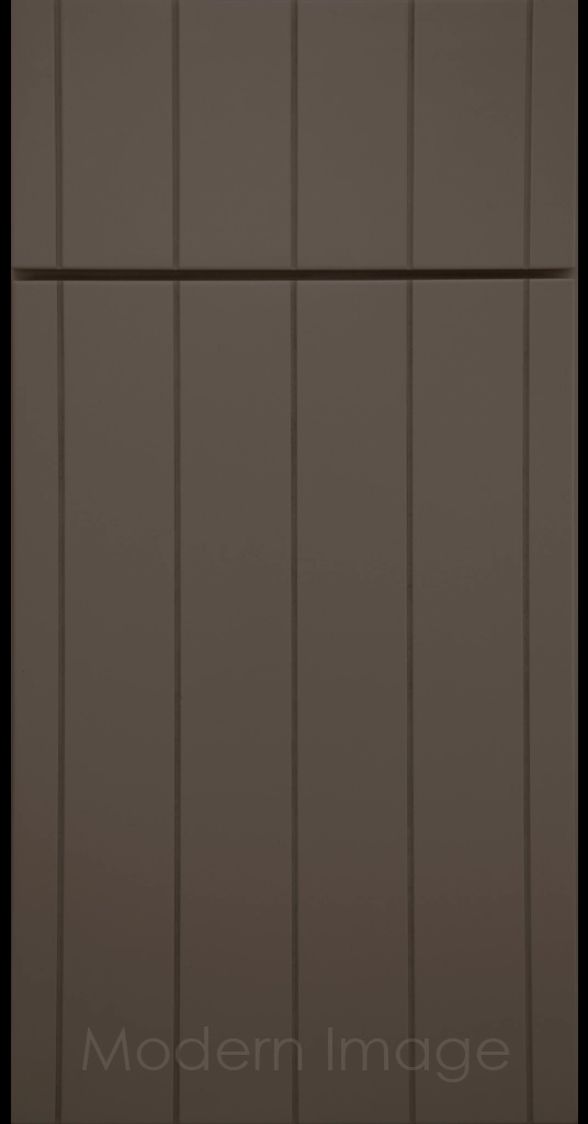 Brooklyn Flat-Panel Cabinet Door with 5 evenly spaced Vertical Grooves, Magnetic Gray color.
